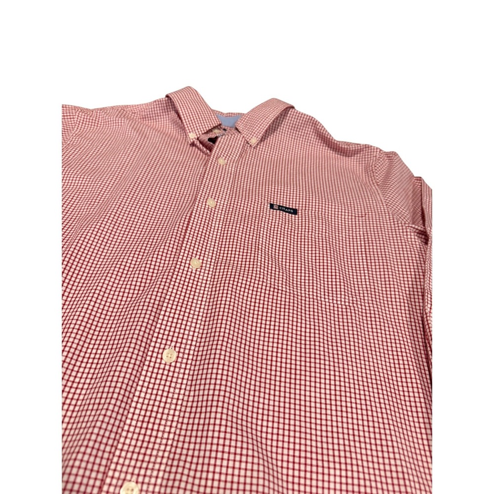 Chaps Mens Red White Gingham Button Down Shirt Easy Care Long‎ Sleeve Large